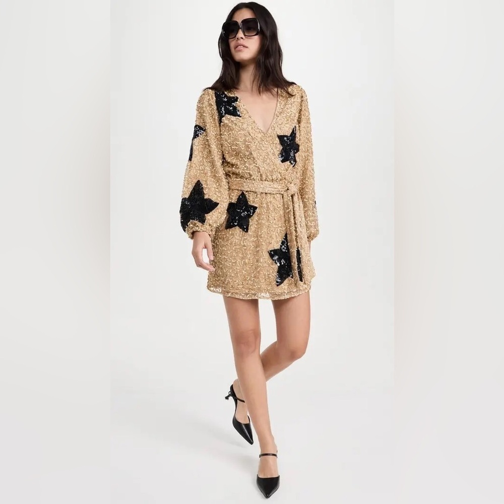 Show Me Your Mumu Gold Sequin Wear Me Out Mini Dress in Black Star Sequins NWT